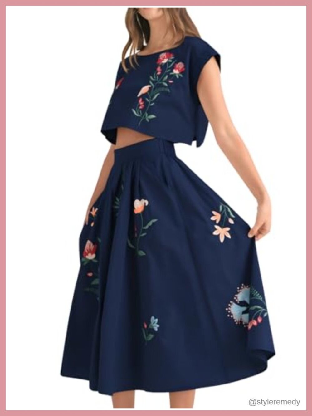 Sleeveless Floral Embroidered 2 Piece Tank Top and Skirt Set Boho Dress